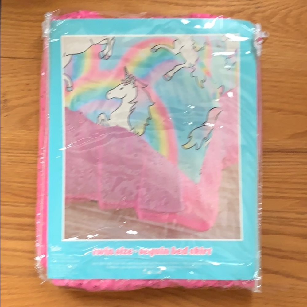 Girls pink sequin bed skirt